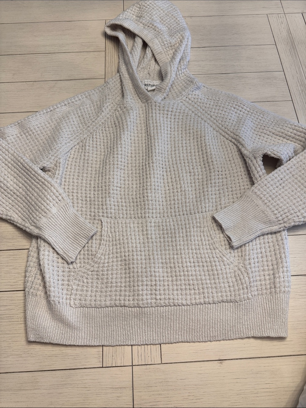 For The Republic Soft Cream Waffle-Knit Hooded Sweater
